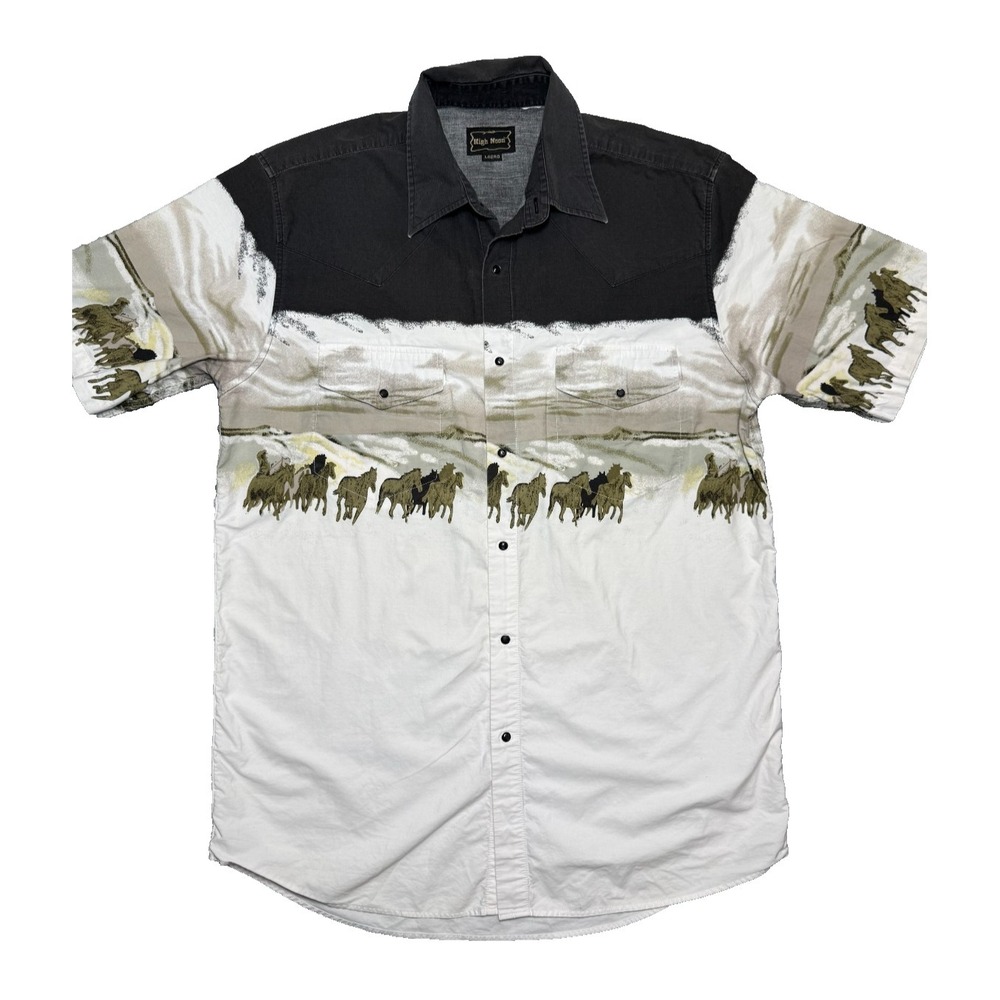 Vintage High Noon Cowboy Horse 90s Pearl Snap Western Button Up Shirt Size Large